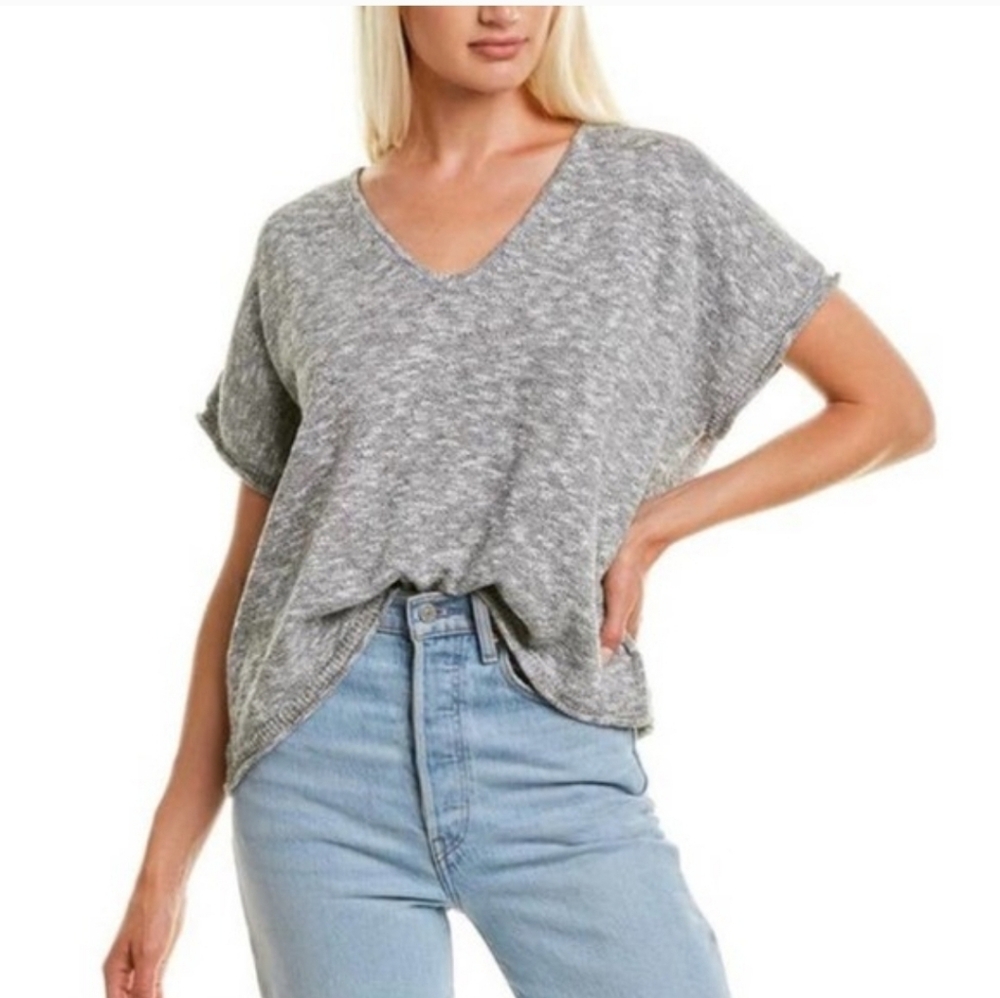 Madewell Ellendale Sweater Tee Knit Top 3X Plus Marled Gray Cropped V Neck